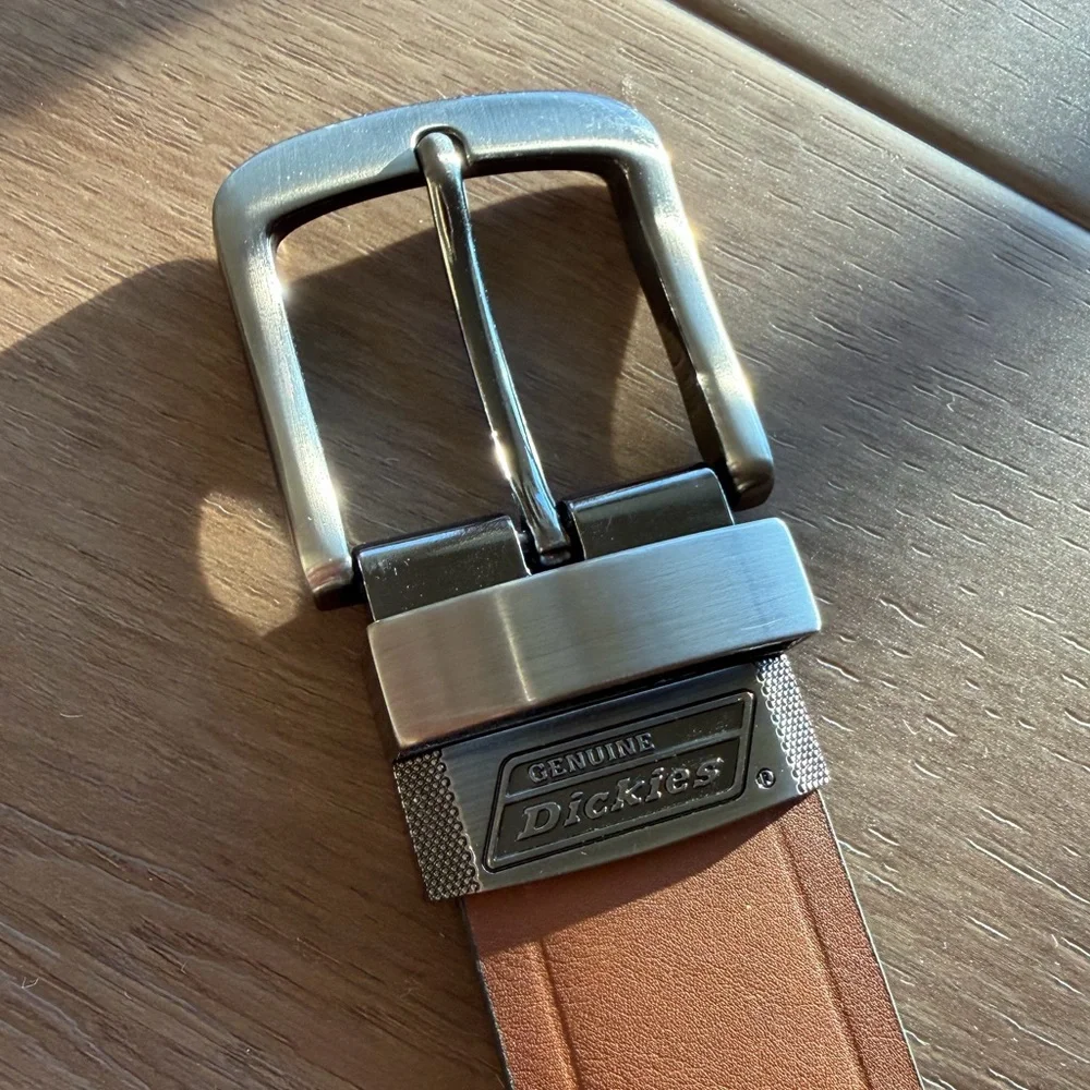 Dickies Brown Leather Belt with Brushed Silvertone Buckle 49.5” Long